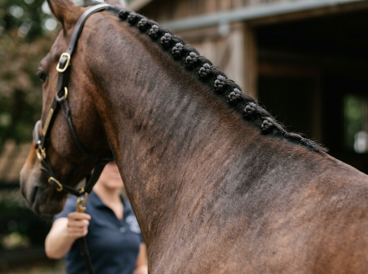 After braiding — neatly finished show braids
