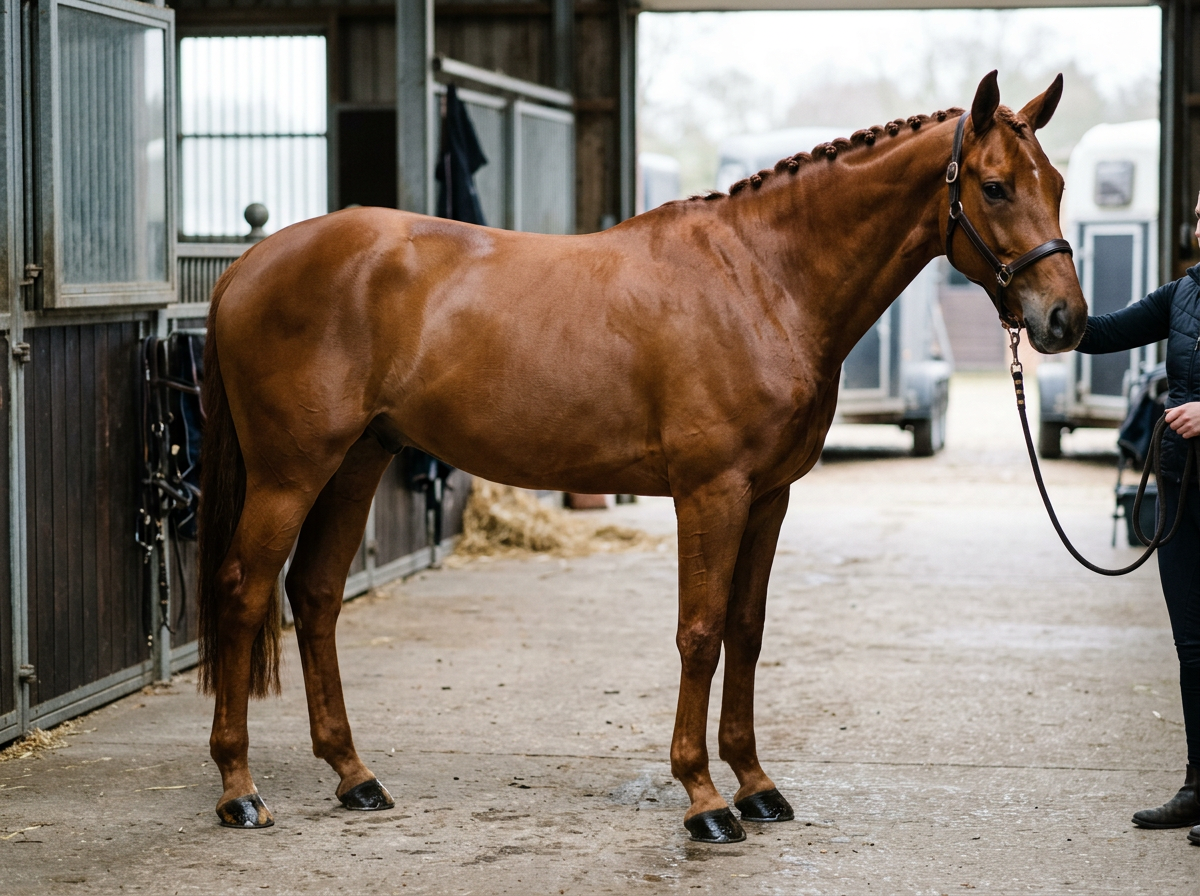 After grooming — glossy, polished coat